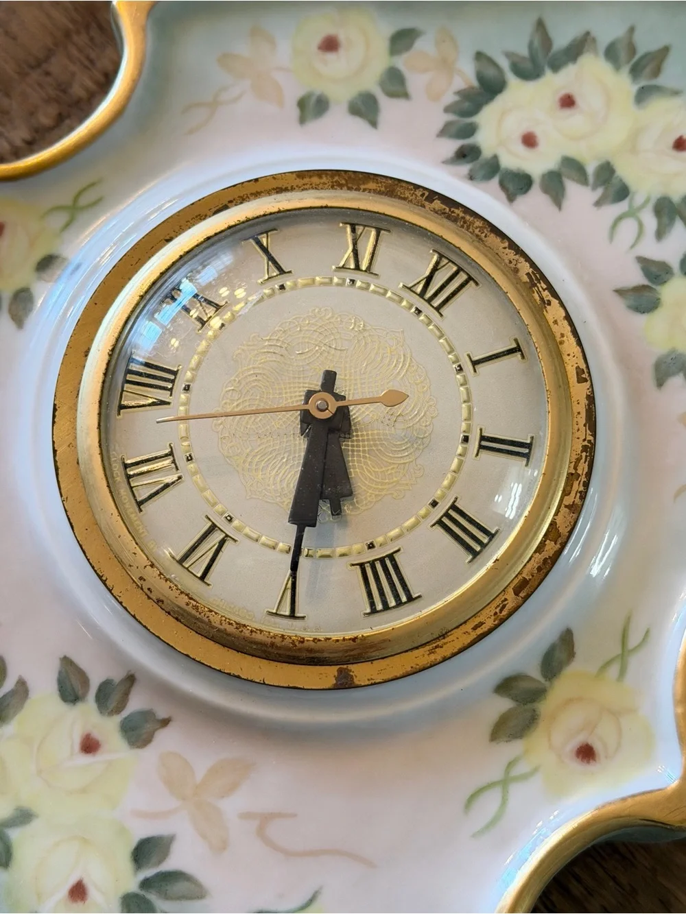 Vintage Floral Porcelain Mantle Clock. Signed | 1950’s 1960’s | Shabby Chic